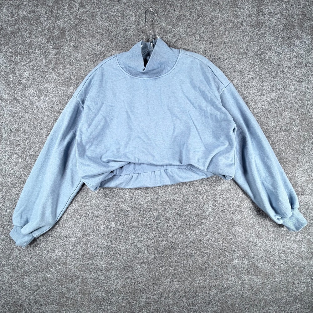 Pilcro Cropped Sweatshirt‎ Womens Medium Blue Cotton Mock Neck Pullover Outdoor